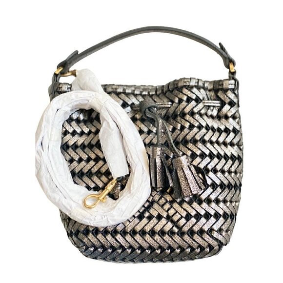 Anya Hindmarch Neeson Drawstring Micro Bag Leather Anthracite Bucket Crossbody - Picture 7 of 15